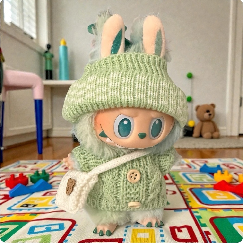 Labubu Clothes NIP Cute Green Knit Outfit Toy